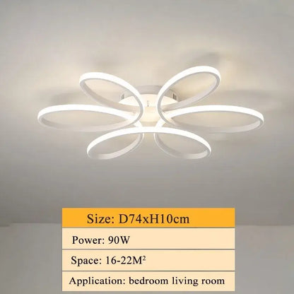 Modern white decorbites led ceiling light with sleek flower-like design featuring five curved rings for living rooms