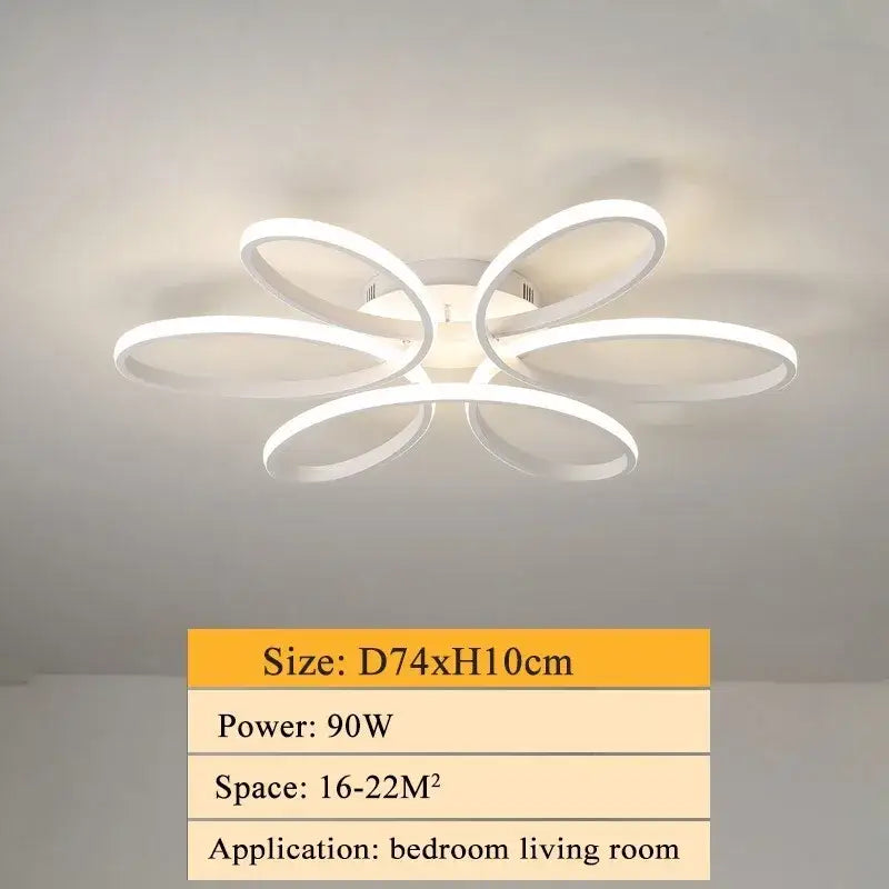 Modern white decorbites led ceiling light with sleek flower-like design featuring five curved rings for living rooms