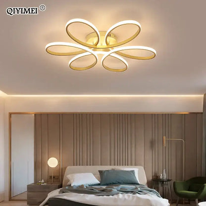 Gold-toned decorbites led ceiling lights with five illuminated rings for modern home decor living room or bedroom use