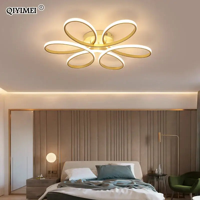 Gold-toned decorbites led ceiling lights with five illuminated rings for modern home decor living room or bedroom use