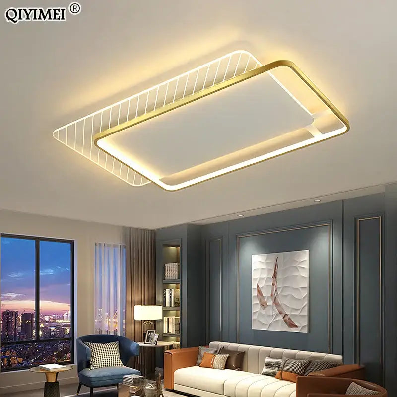 Gold-framed rectangular decorbites led ceiling light with modern minimalist design and soft warm ambient glow for home use