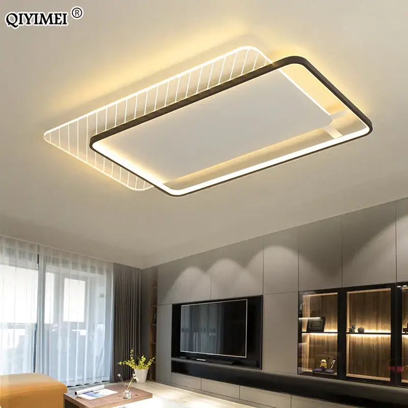 Modern rectangular decorbites led ceiling lights with a sleek black frame and warm white led strip lighting for home use