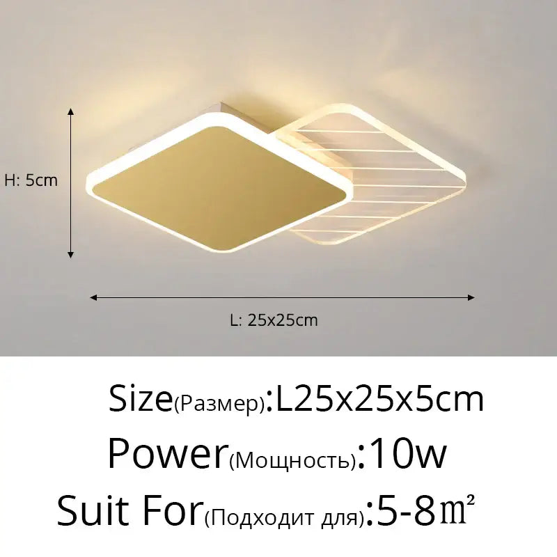 Modern rectangular decorbites led ceiling lights with gold finish and integrated led lighting for warm home lighting