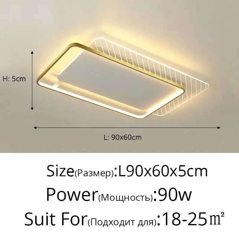 Modern decorbites led ceiling lights with gold-toned frame and integrated led strip for living room and bedroom lighting