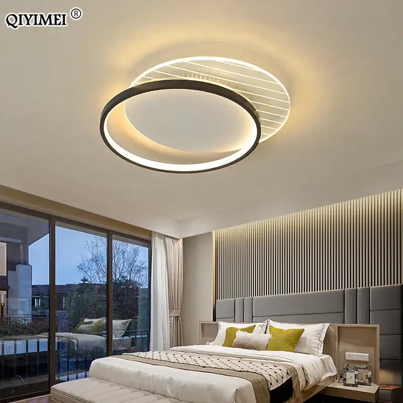 Modern decorbites led ceiling light with sleek black ring and warm white illumination for living room and bedroom
