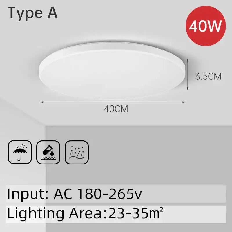 White circular DecorBites LED ceiling light with sleek modern design and 40w power for modern spaces