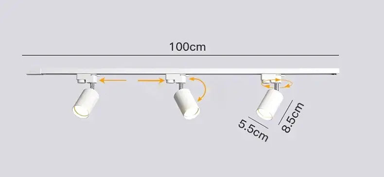 White cylindrical decorbites led ceiling lights with adjustable heads and 100cm mounting bar for indoor use