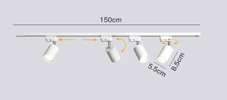 Decorbites led ceiling white cylindrical track ceiling lights with adjustable angles on 150cm rail for indoor lighting