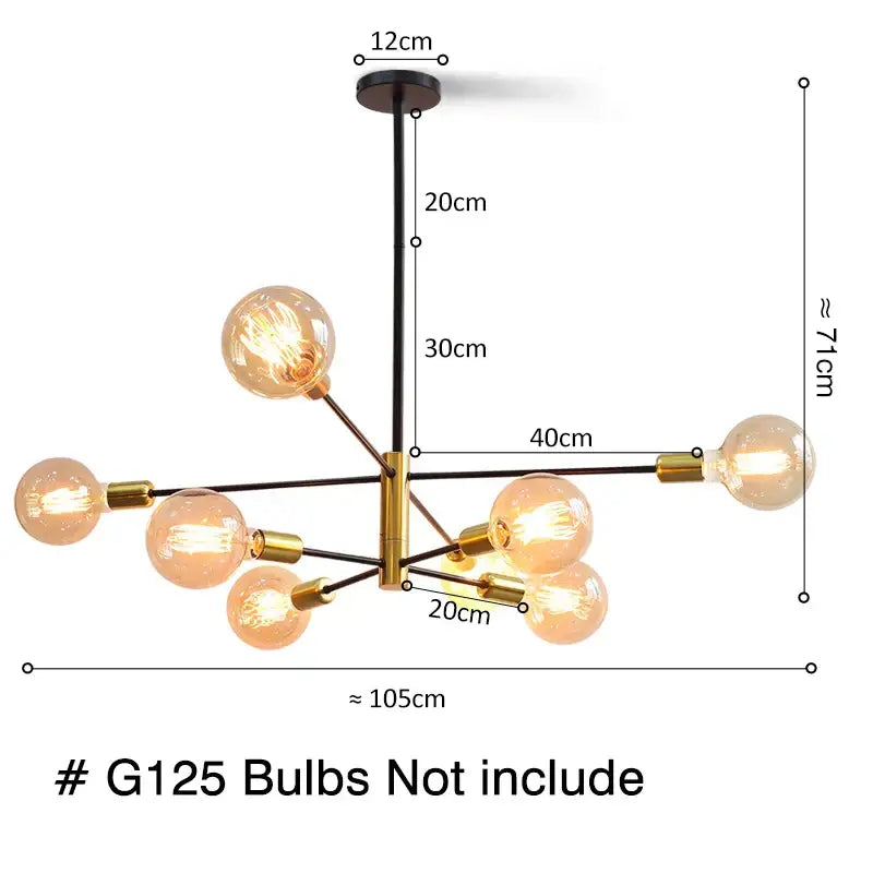 Modern brass and black metal chandelier with multiple exposed filament bulbs from decorbites led ceiling lights collection
