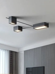 Modern black rectangular decorbites led ceiling lights with three illuminated cube-shaped bulbs for living room and bedroom