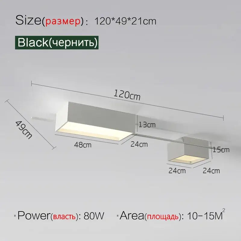 Black rectangular decorbites led ceiling lights with two illuminated panels for modern living room and bedroom use
