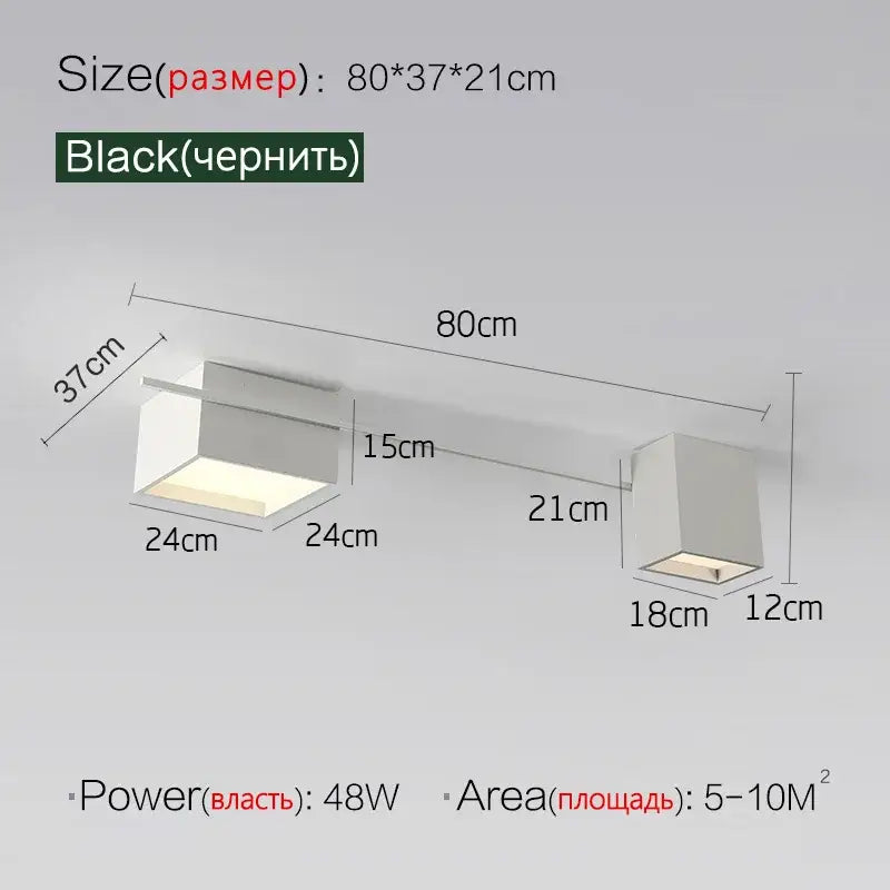 Modern black rectangular DecorBites LED ceiling lights with two units for minimalist living room and bedroom lighting