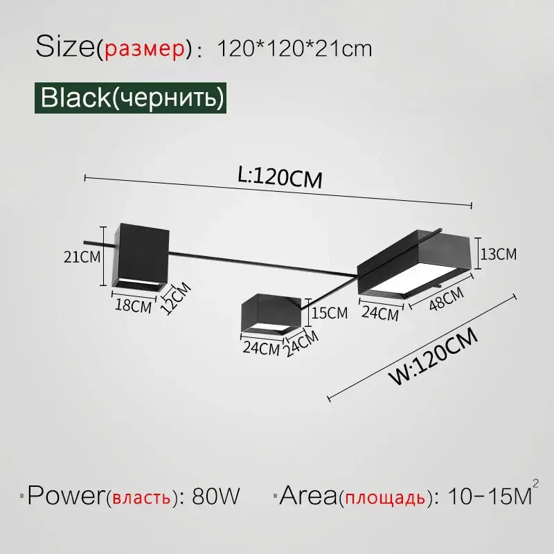 Black rectangular decorbites led ceiling lights with three panels for modern living room dining bedroom use