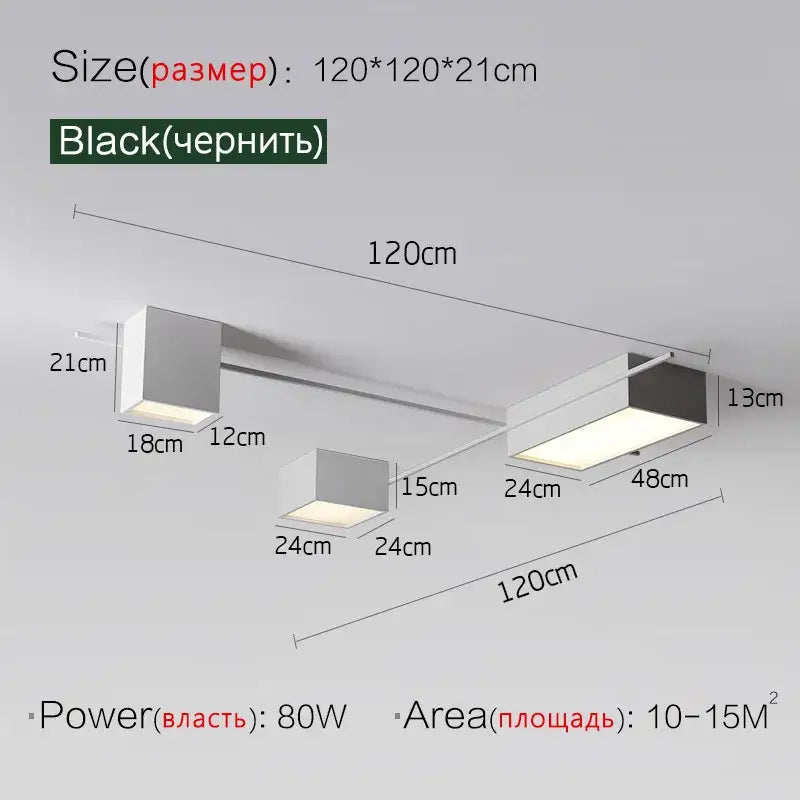 Black rectangular DecorBites LED ceiling lights with three illuminated panels for modern living room and bedroom use