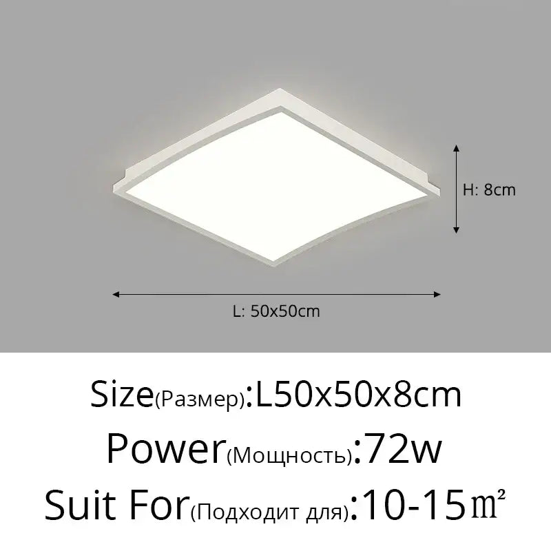 Modern white square DecorBites LED ceiling lights with minimalist design and precise dimensions for living spaces
