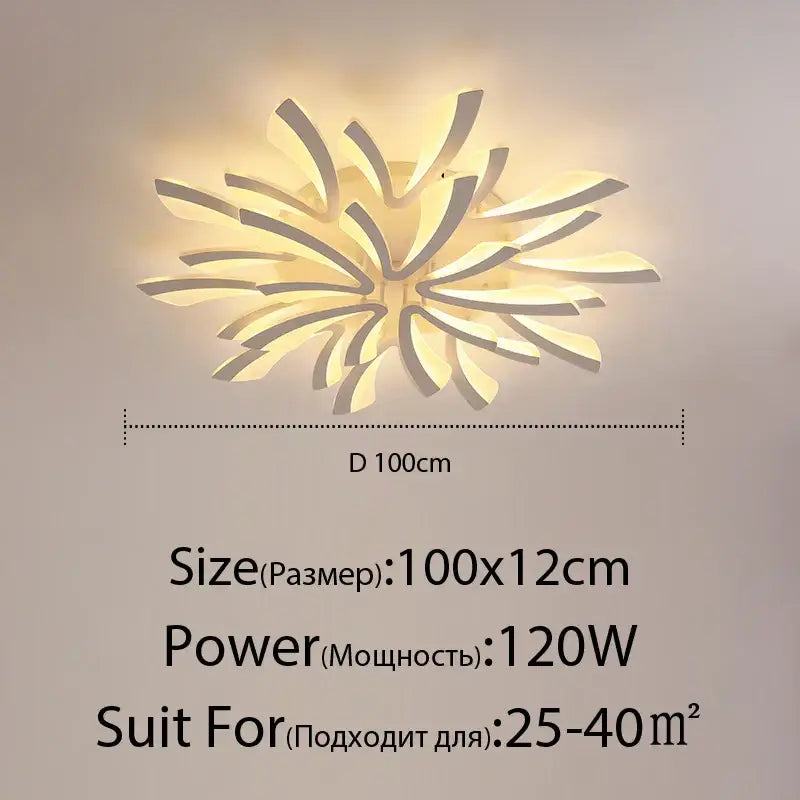 Modern 100cm metallic silver decorbites led ceiling light with petal design and warm white acrylic for indoor use