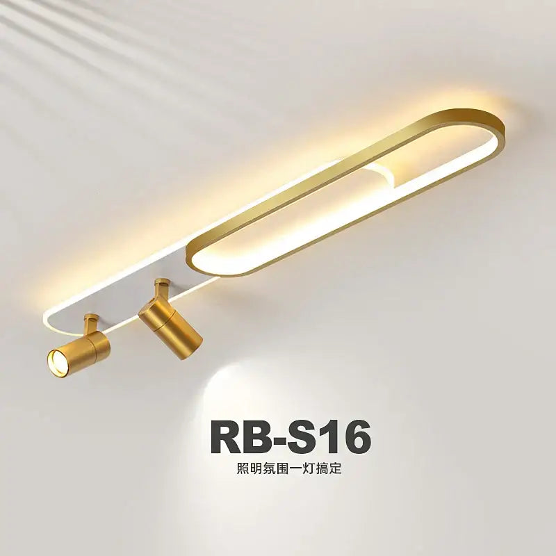 Gold-finished decorbites led ceiling lights with sleek oval design and two adjustable spotlights for modern interiors