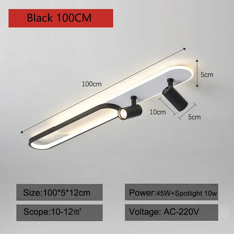 Black 100cm modern decorbites led ceiling light with integrated spotlights for living room bedroom and corridor ceiling lights