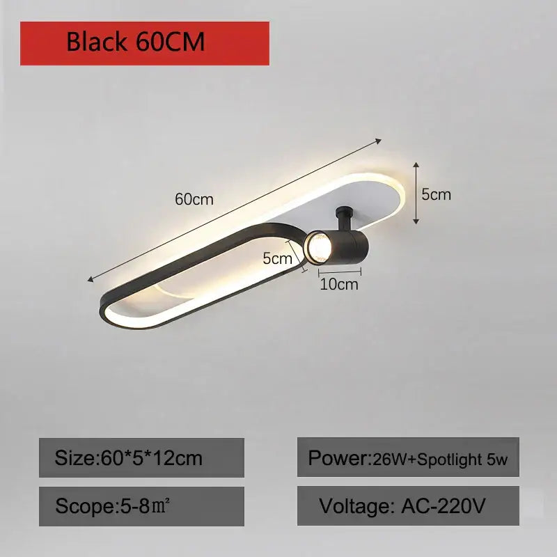 Black 60cm DecorBites LED ceiling lights with sleek curved design and integrated spotlight for modern living spaces