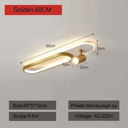 Golden 60cm decorbites led ceiling light with sleek elongated design and integrated spotlight for modern interiors