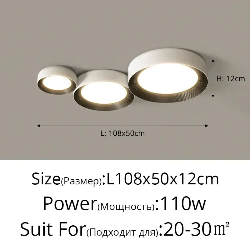 Modern white decorbites led ceiling lights with three circular led bulbs and metallic rim for indoor lighting