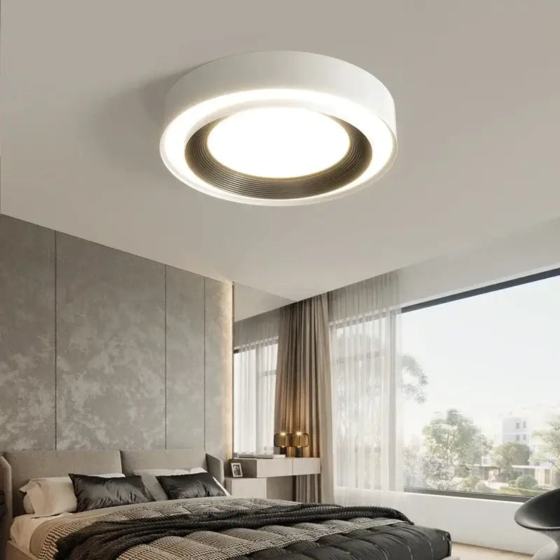 DecorBites™ modern led ceiling lights with white outer ring and metallic inner accent emitting bright illumination