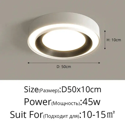 DecorBites™ white circular led ceiling light with warm illumination and metallic textured edge for modern home lighting