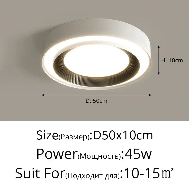 DecorBites™ white circular led ceiling light with warm illumination and metallic textured edge for modern home lighting
