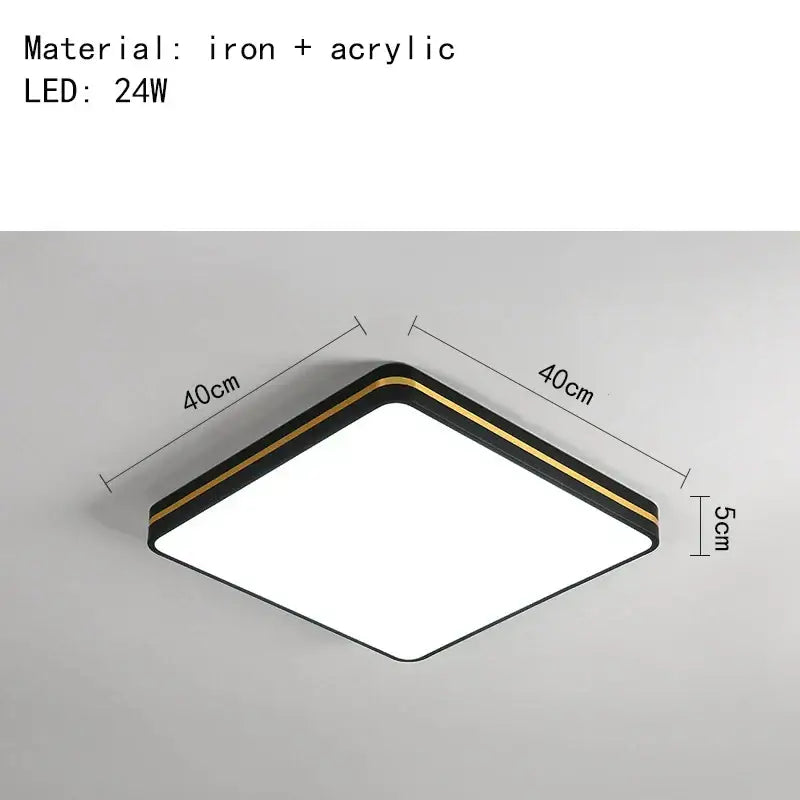 Square decorbites led ceiling light with black iron and acrylic frame featuring thin gold trim for modern interiors