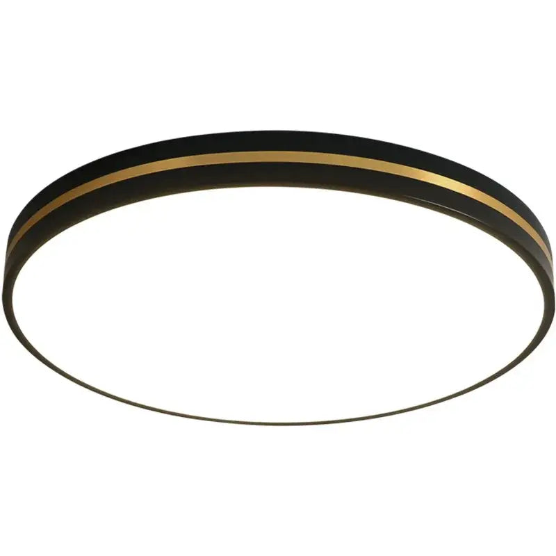 Modern circular decorbites led ceiling light with sleek black metal frame and two thin gold stripes minimalist design