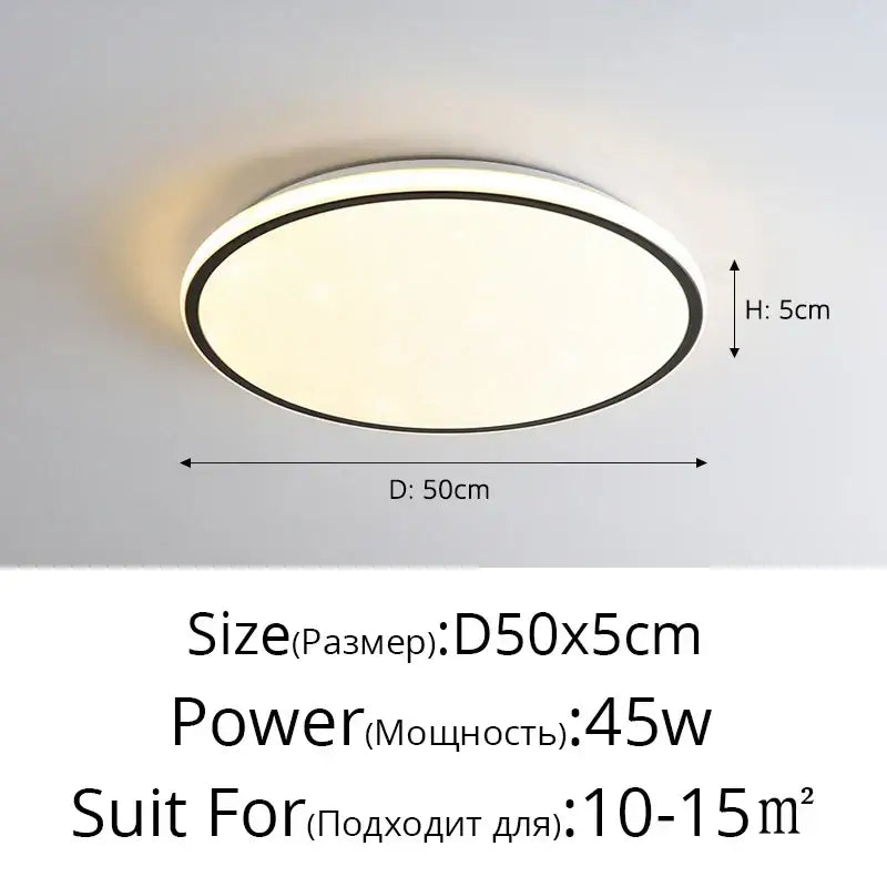 Modern circular DecorBites LED ceiling light with white diffuser and black rim 50cm for living room and bedroom lighting