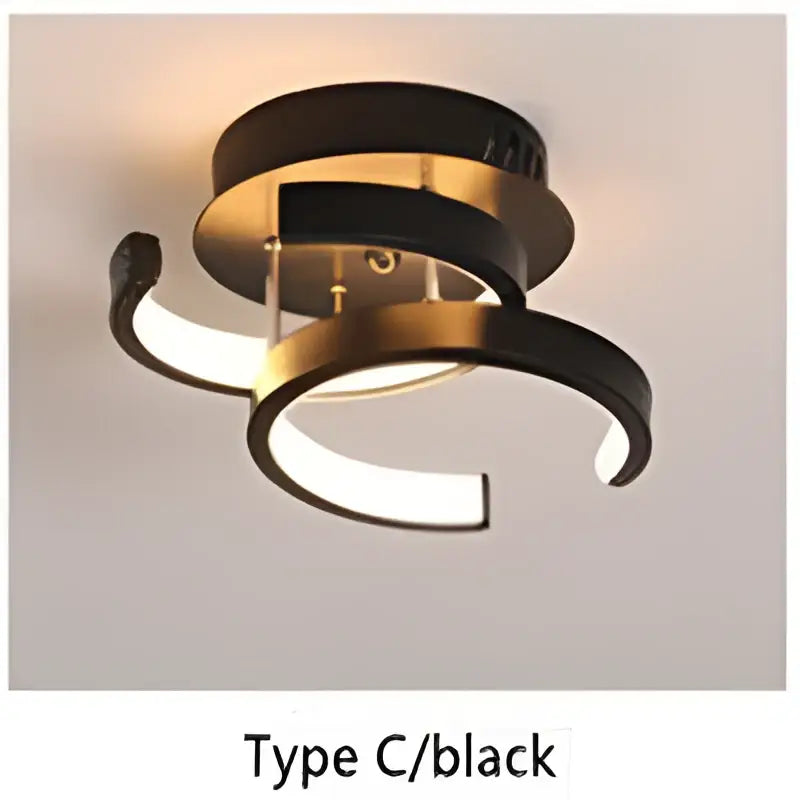 DecorBites LED ceiling lights modern black and gold curved ring arms for bedroom living room and corridor lighting