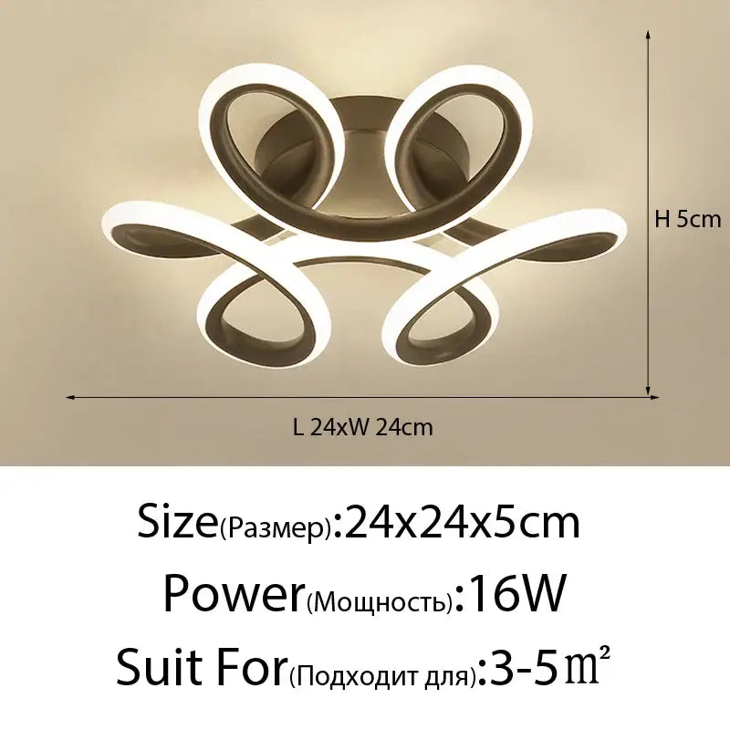 Modern DecorBites LED ceiling lights with sleek white and dark metallic intertwined rings for home living room illumination