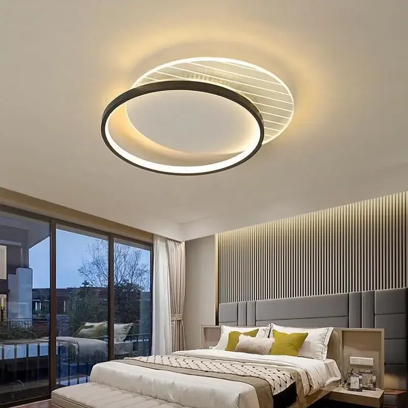 Modern circular decorbites led ceiling light with sleek black ring and warm white led illumination for versatile use