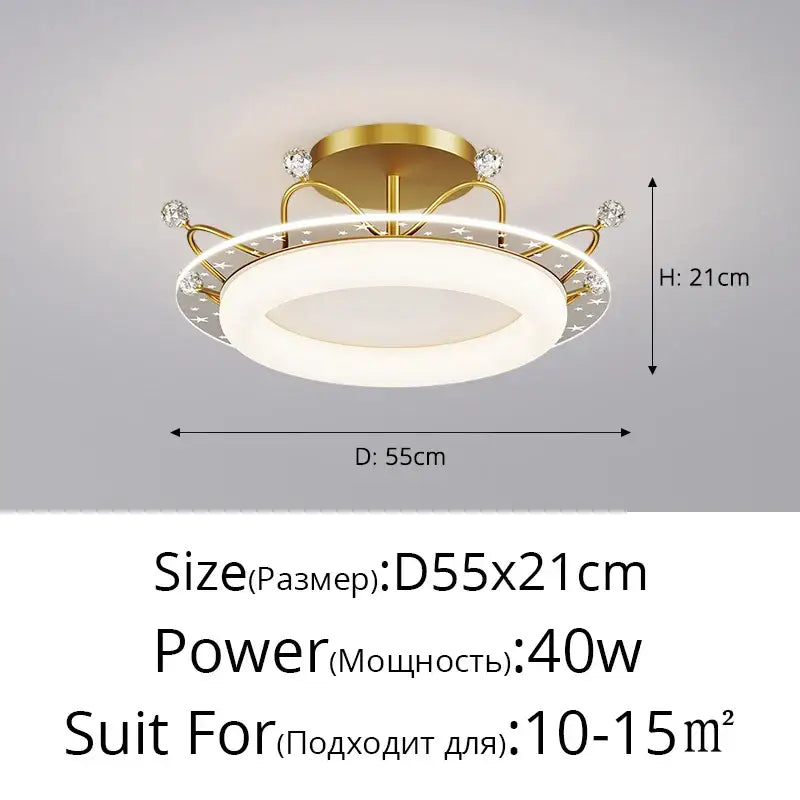 Gold-toned decorbites led ceiling light with circular design, clear crystals, and illuminated white ring for indoor use