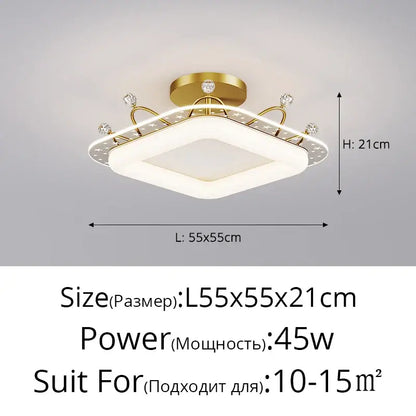 Gold-finished square decorbites led ceiling light with crystal accents and frosted diffuser for modern indoor use