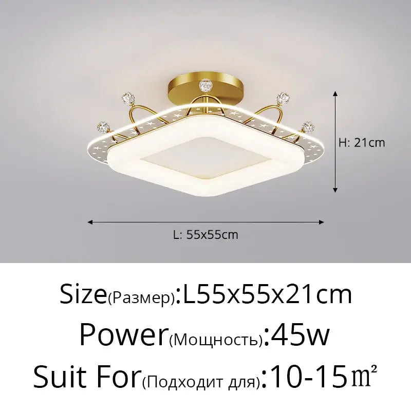 Gold-finished square decorbites led ceiling light with crystal accents and frosted diffuser for modern indoor use