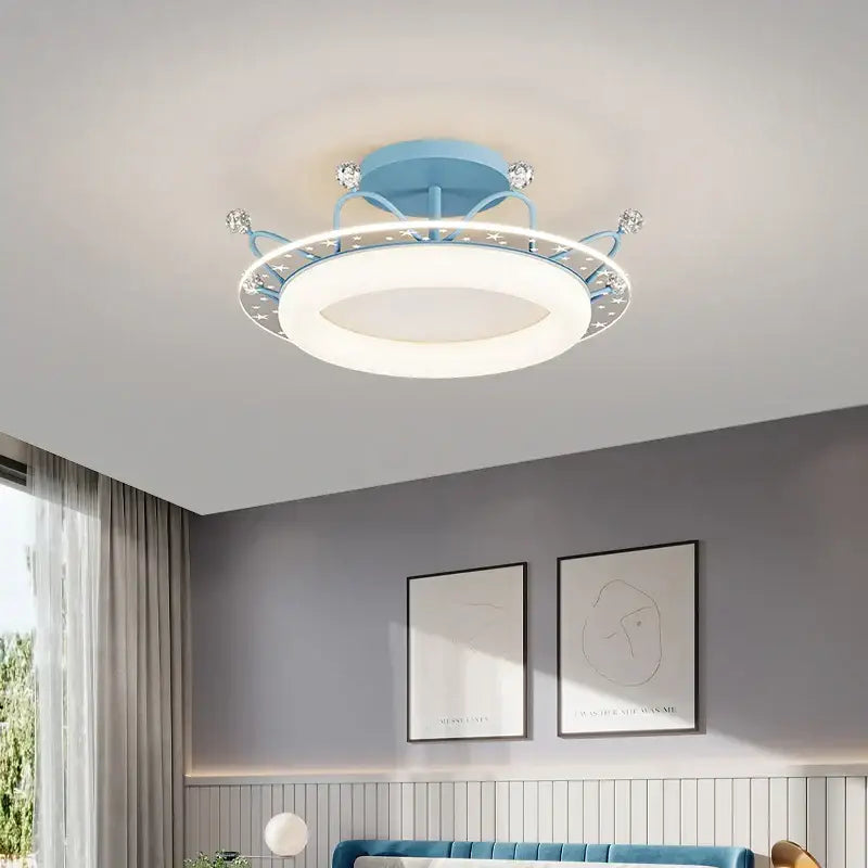 Light blue circular decorbites led ceiling light with star motifs and crystal embellishments for indoor ceiling lights