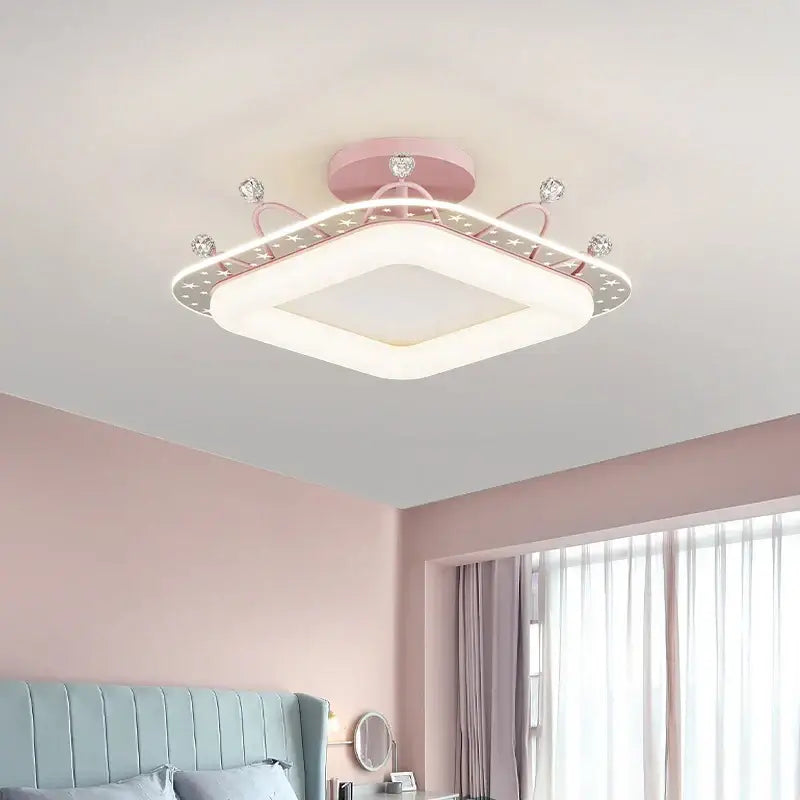 Pink square DecorBites LED ceiling light with crystal accents and star patterns for modern indoor lighting