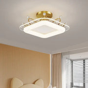 Gold-toned square decorbites led ceiling light with crystal accents for modern minimalist bedroom dining room lighting