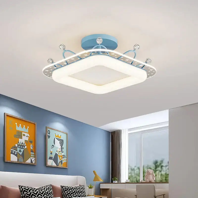 Blue square decorbites led ceiling light with star-patterned trim and crystal accents for modern indoor lighting