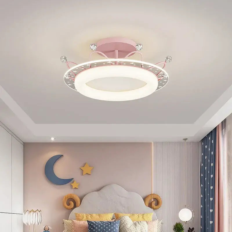 Pink decorbites led ceiling lights featuring a decorative crown design with sparkling crystals for modern indoor lighting