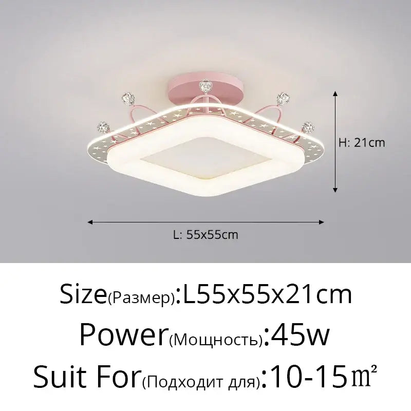 Pink princess-themed decorbites led ceiling lights with crystal accents and square design for bedroom and study lighting
