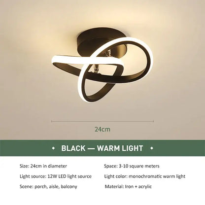 Black modern minimalist DecorBites LED ceiling lights with intertwined circular LED rings for living room and balcony