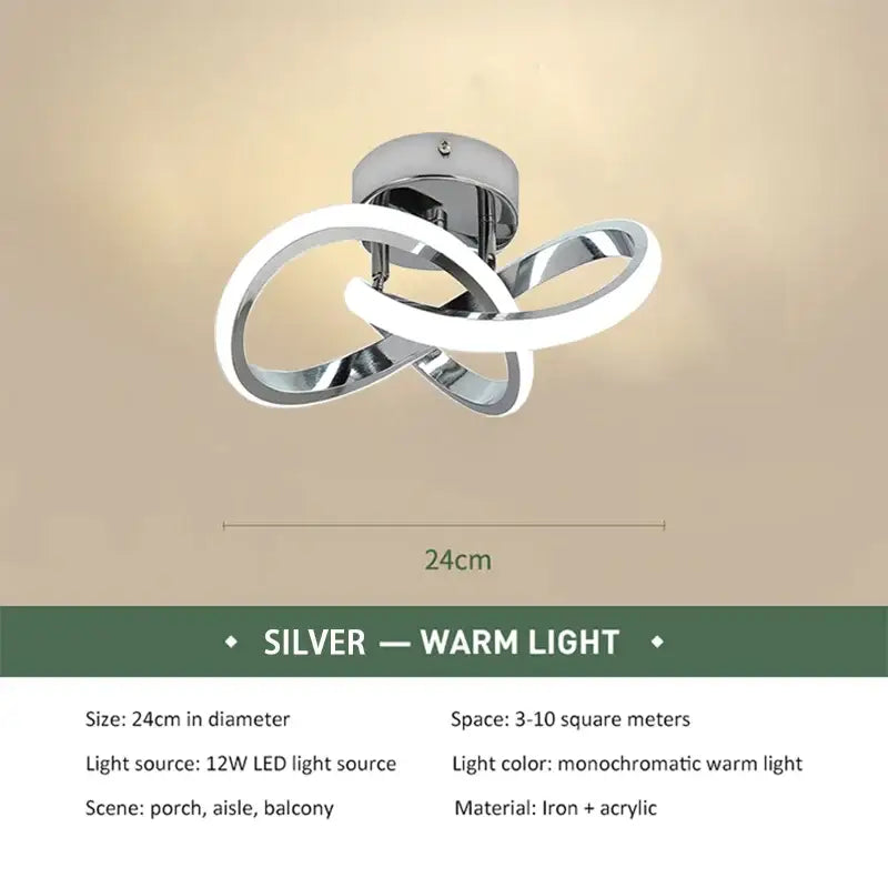 Silver infinity-loop decorbites led ceiling light with warm led illumination for modern living room and balcony spaces