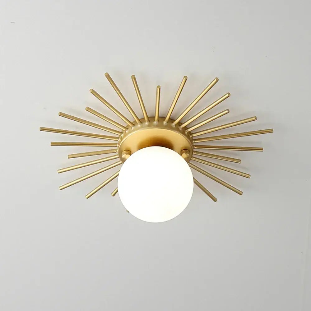 Gold sunburst decorbites led ceiling light with frosted glass globe for modern nordic home hallway lighting