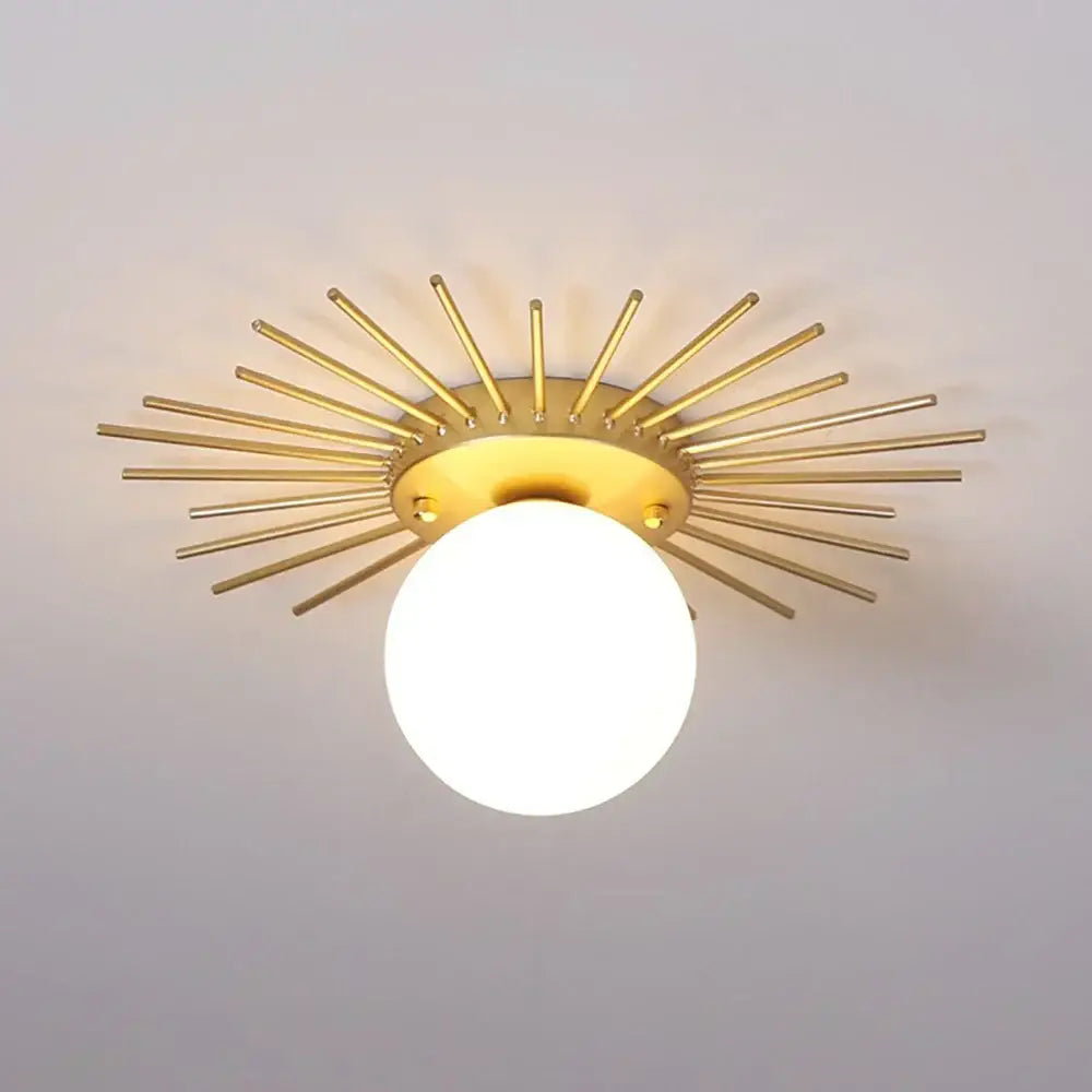 Gold sunburst decorbites led ceiling light with frosted glass globe for modern nordic hallway and locker room decor