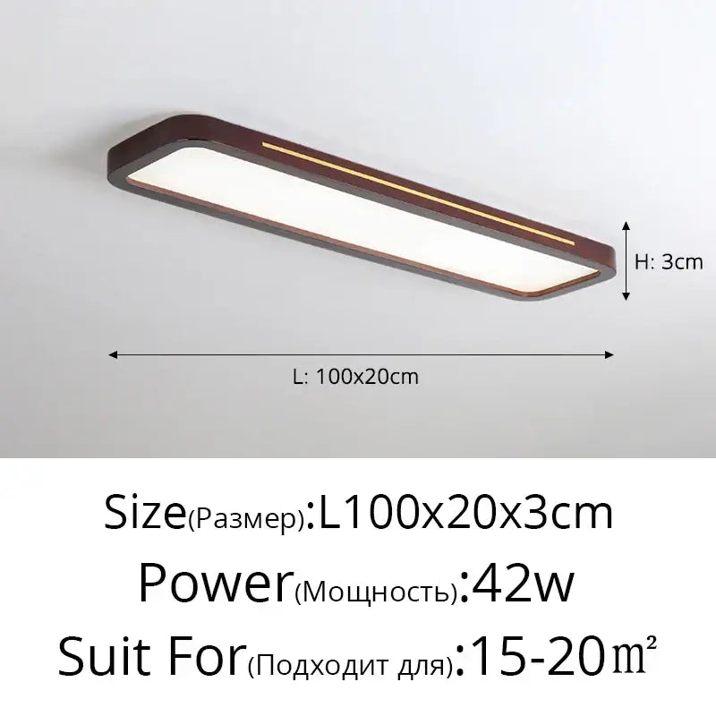 Modern rectangular decorbites led ceiling lights with dark brown frame and gold accent strip measuring 100x20cm