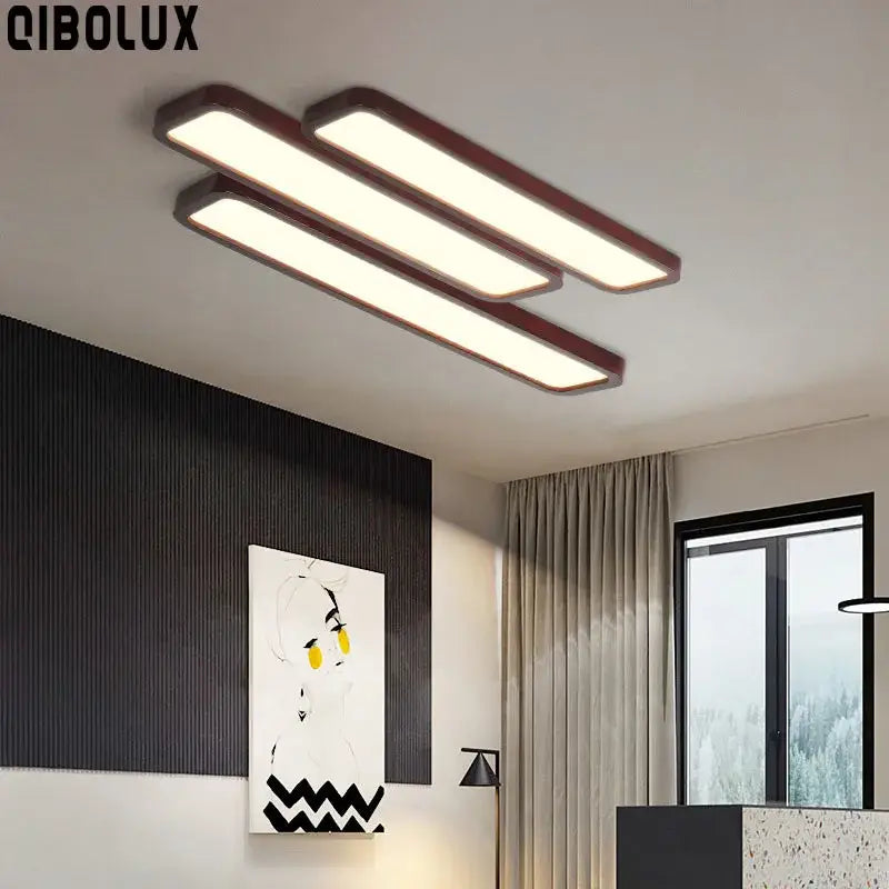 Modern rectangular decorbites led ceiling light with warm white glow and dark wood frame for kitchen and living room ceiling lights