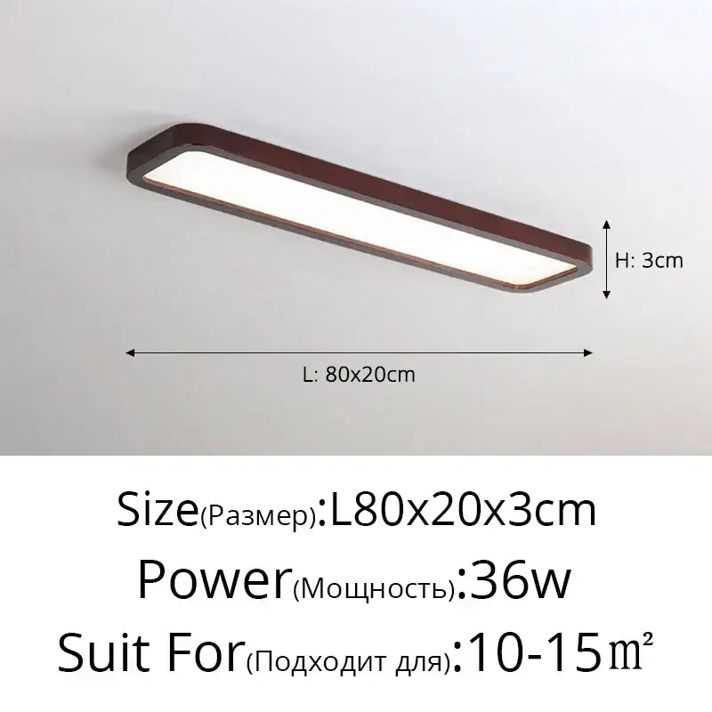 A sleek decorbites led ceiling light with a dark brown wooden frame and bright white panel for modern spaces